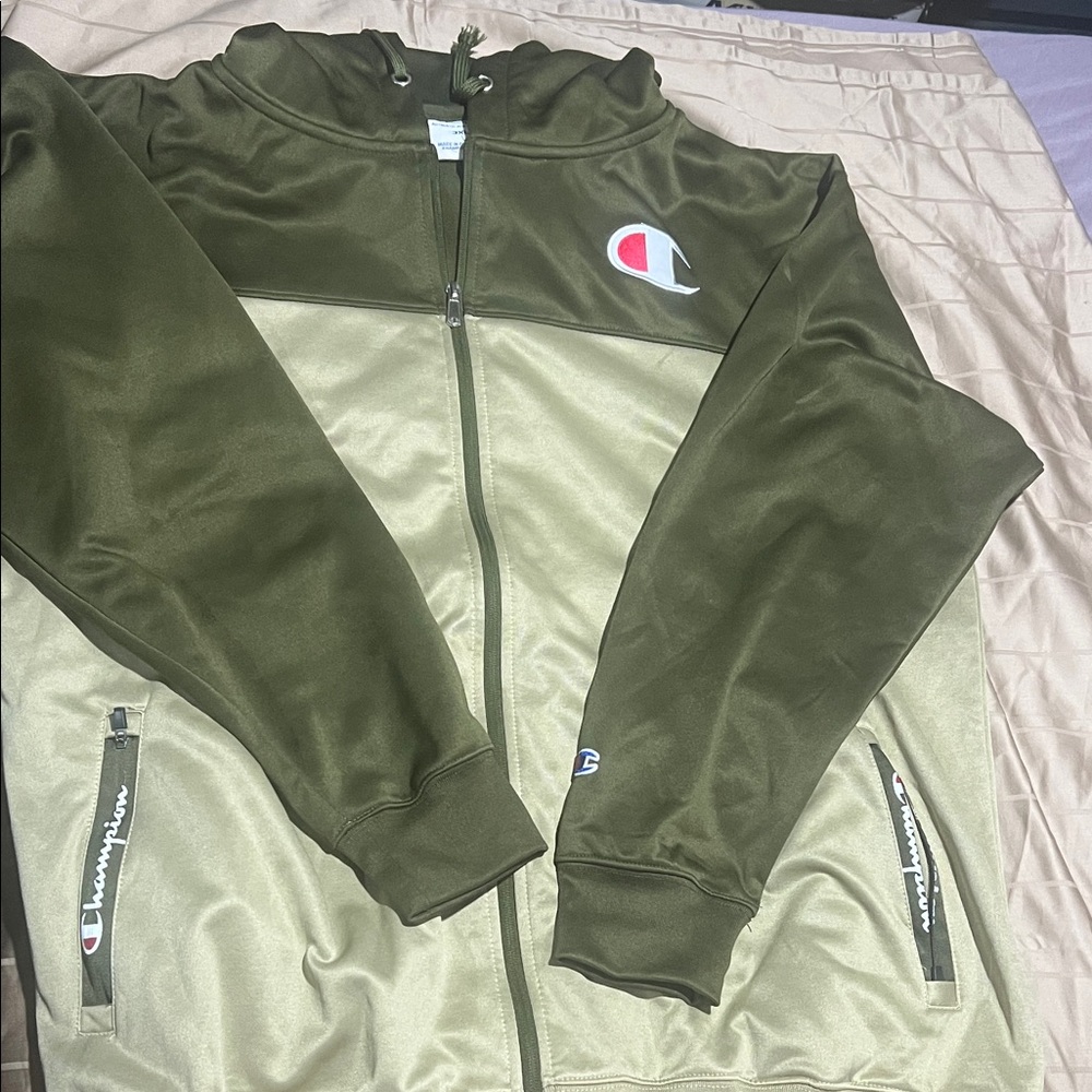 Champion Olive and Beige Zip-Up Jacket